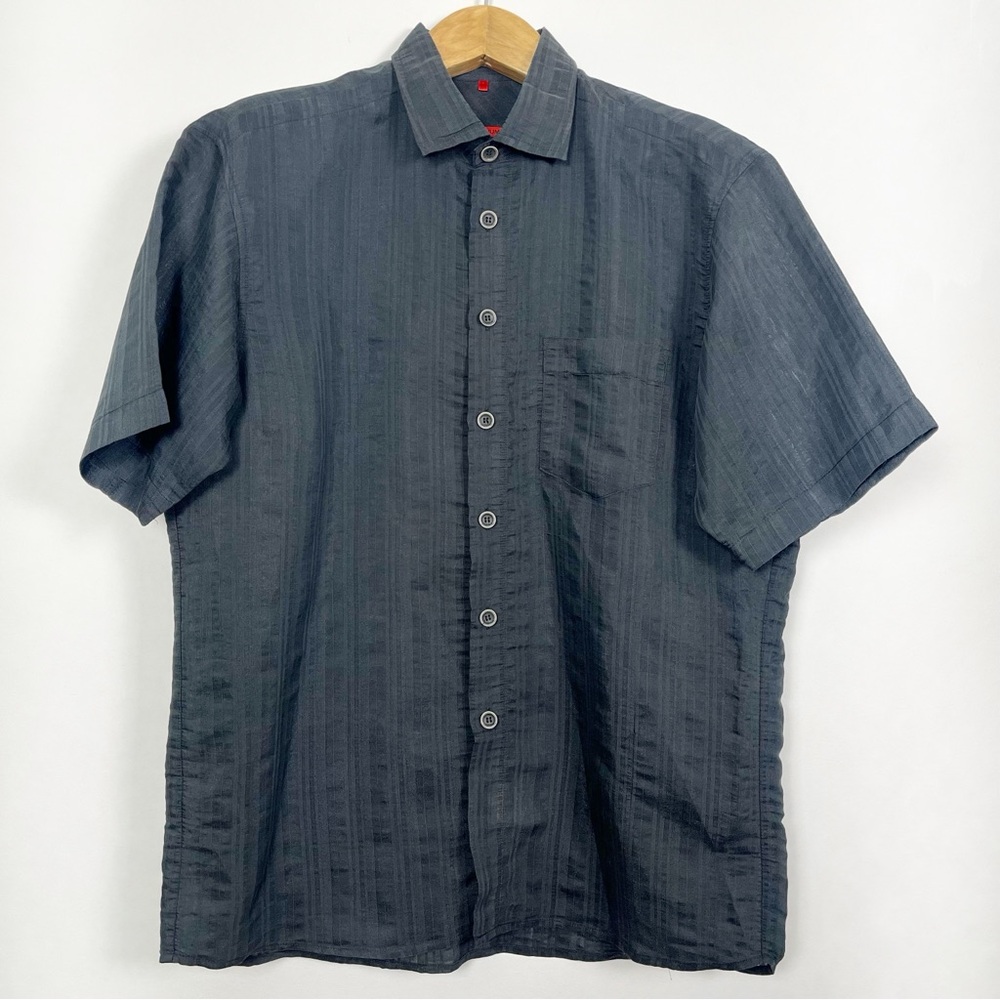 Signum Men’s Charcoal Grey Short Sleeve‎ Button Down Shirt Relaxed Size Large